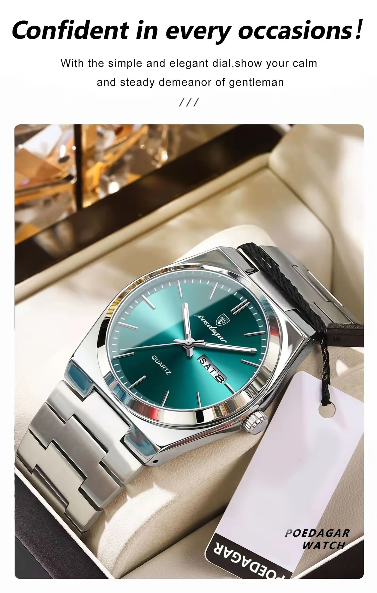 POEDAGAR New Men's Stainless Steel Quartz Wristwatch, Luminous Calendar Men's Watch, Ideal Choice For Gifts