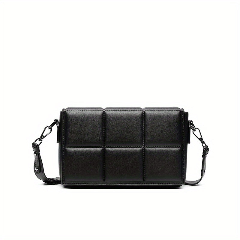 caivektine Men's Stylish Black Crossbody Bag - Adjustable Strap, Quilted Grid Design, Casual Business Shoulder Bag for Everyday Outings, Casual Business Bag | Sleek Modern Bag | Adjustable Strap Bag, Small Crossbody Bag