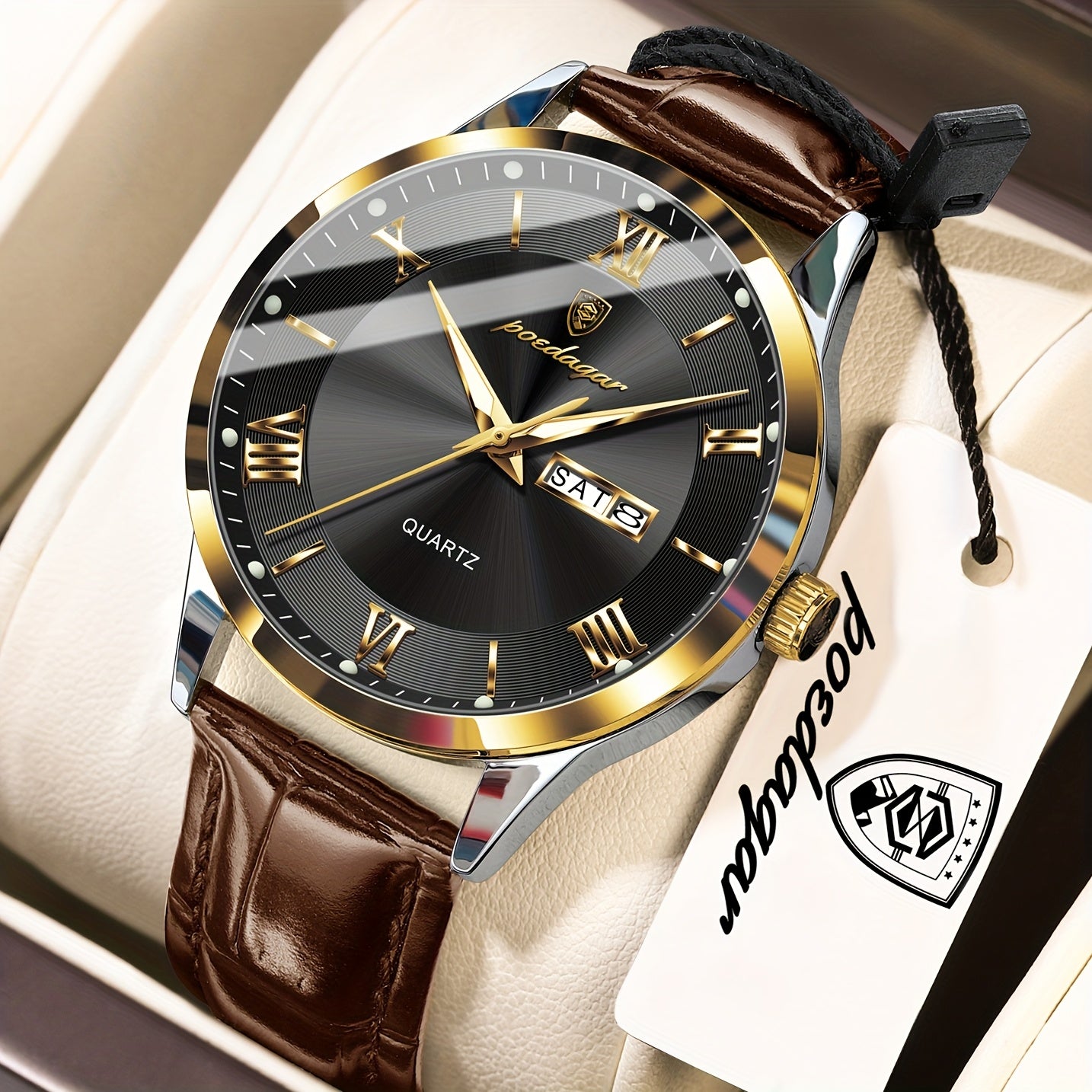 Luxury Leather Strap Men's Watch Waterproof Luminous Calendar Week Wristwatch Simple Business Fashion Sports Men's Watch