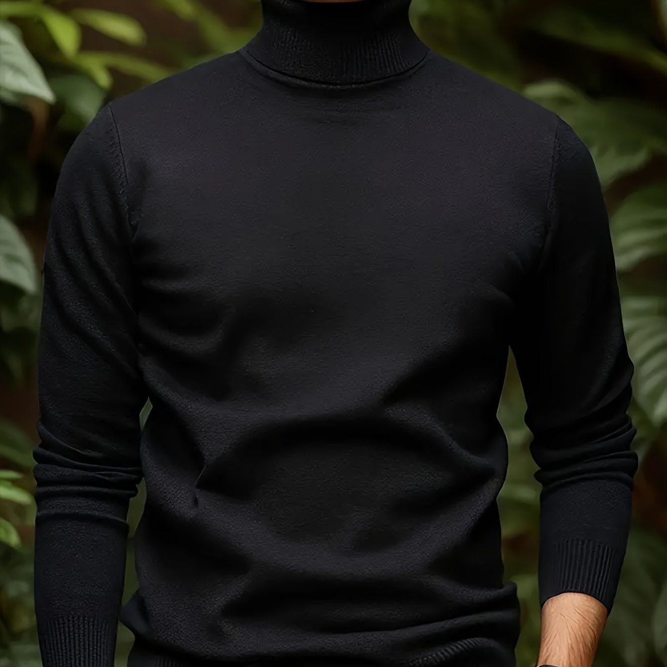 Men's Sleek Light Blue Turtleneck Sweater - Casual Knit Pullover with Ribbed Cuffs, Long Sleeves for Fall/Winter, Soft Viscose Blend