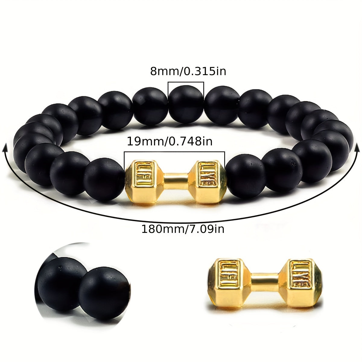 2pcs Men's Fashion Quartz Watch & Golden Dumbbell Beaded Bracelet Set - Casual Business Style, Faux Leather Strap, Alloy Case - Perfect Gift Box Included