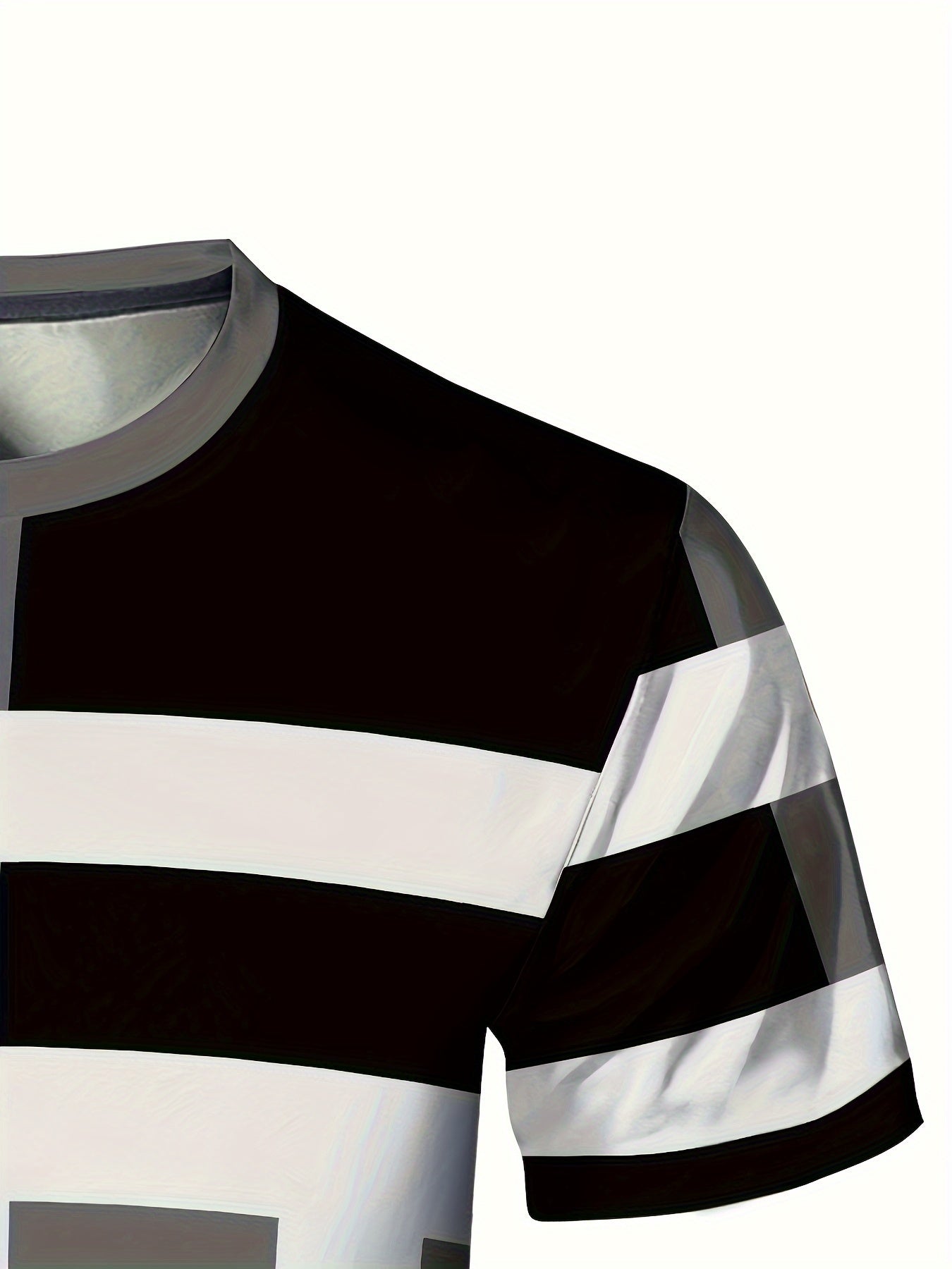 Striped Patchwork Design Pattern Print, Men'S Sports Fashion, Geometric Print High Elasticity Tight Fit Short Sleeved Round Neck T-Shirt, Summer Fitness, Training And Fitness Wear Quick Drying Sports Top with Coolness