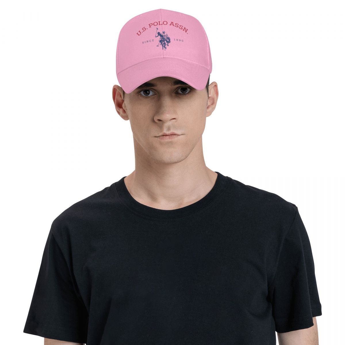 U.S. Polo Assn. Since 1890 - Adjustable Baseball Cap with Sun Protection, Classic Sporty Style, 1pc White Polyester Hat with Red & Blue Print, Perfect for Casual Outdoor Activities, Ideal Gift for Men and Wome