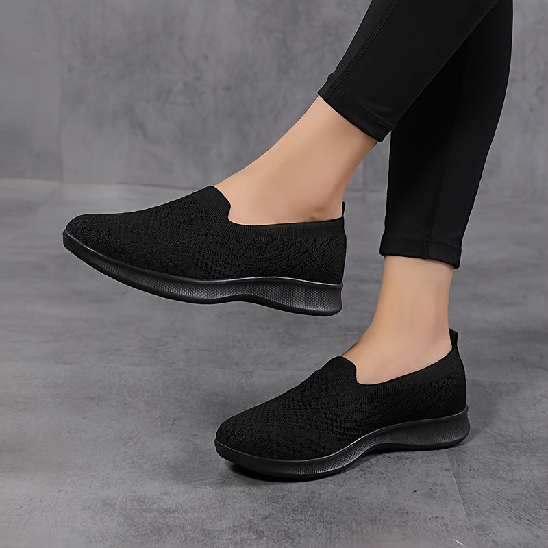 Women's Casual Slip-On Sneakers, Breathable Mesh Lightweight Flat Shoes For Work, Versatile Low-Top Sports Shoes Plus Size