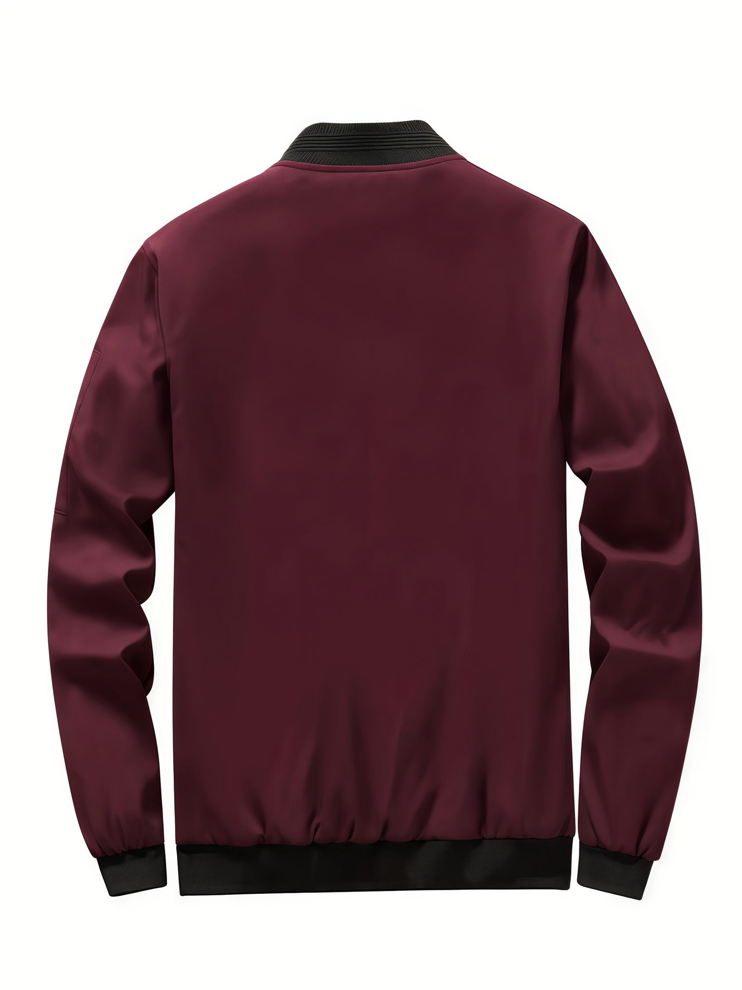Men'S Casual Bomber Jacket - Maroon Zip-Up Baseball Coat with Black Trim, Long Sleeves, and Front Pockets for Casual Attire, Casual Outerwear | Stylish Casual Jacket | Polyester Lining
