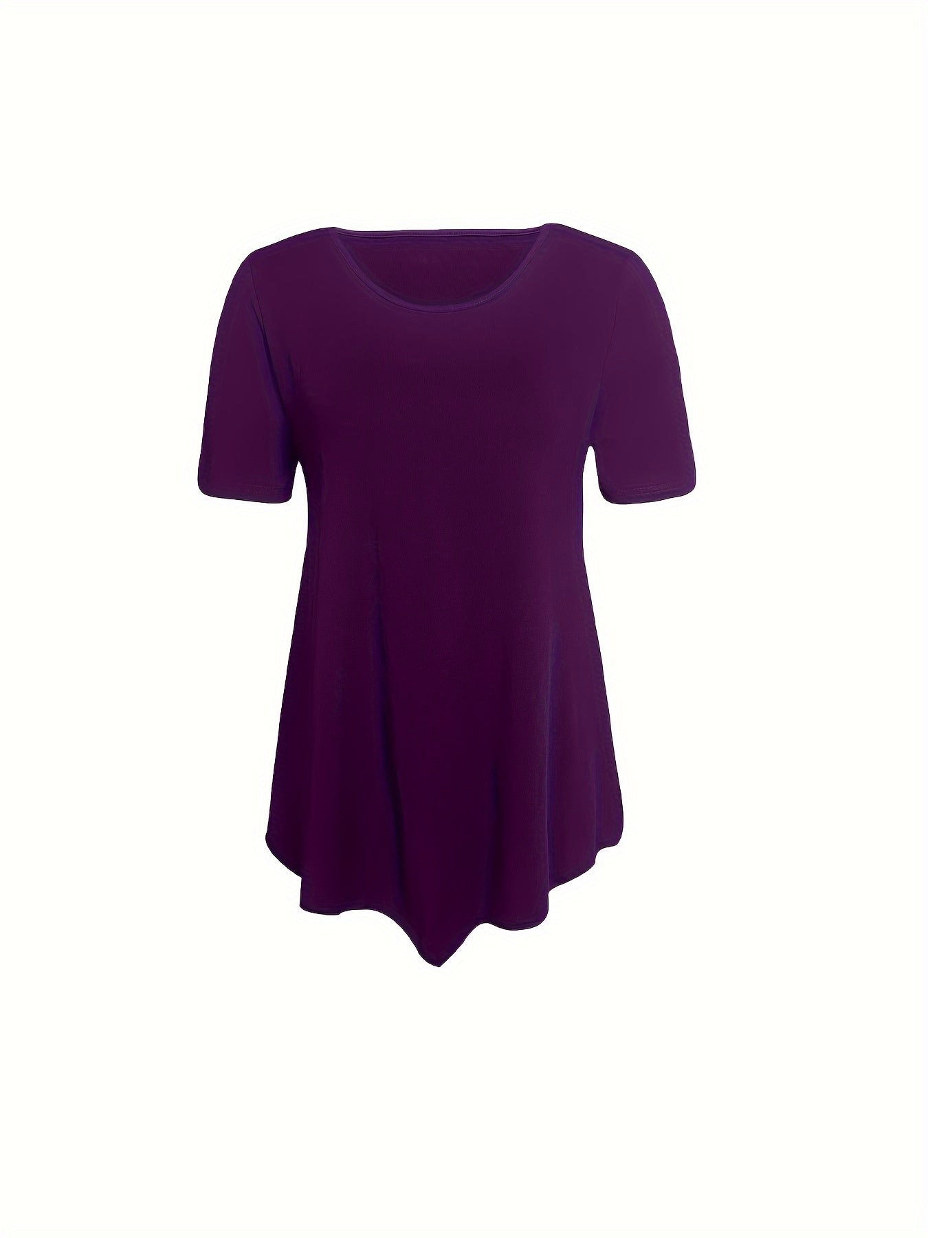 Asymmetrical Hem Crew Neck T-shirt, Short Sleeve Casual Top For Summer & Spring, Women's Clothing