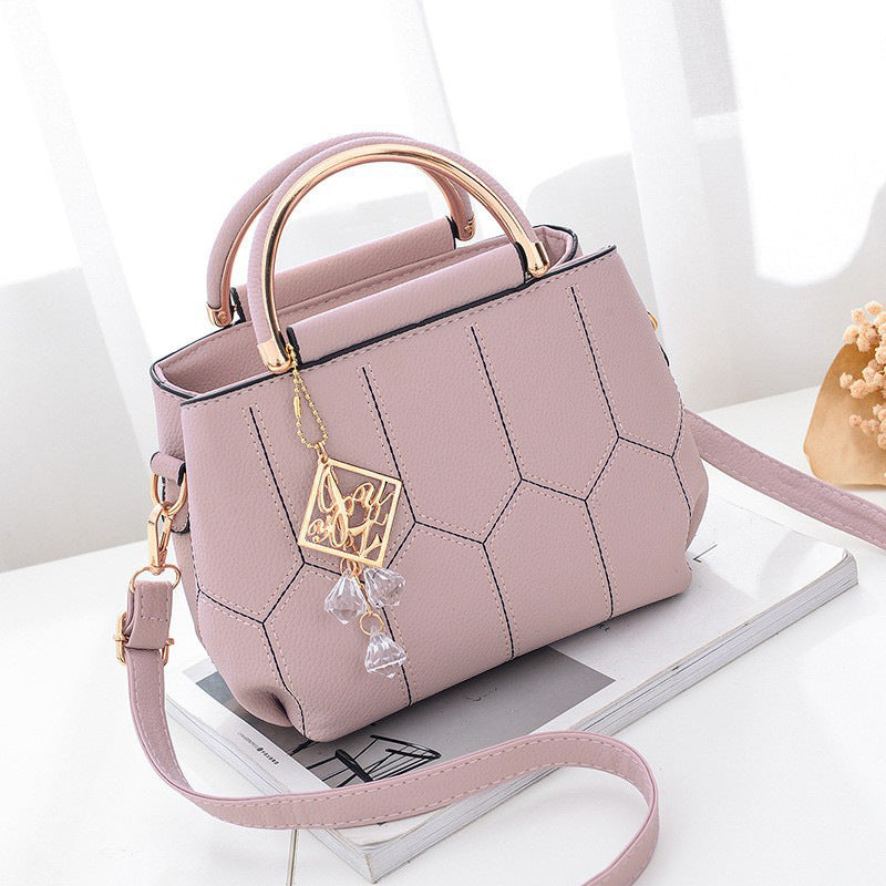 2025 New Women's Geometric Hexagon Pattern Crossbody Bag with Adjustable Strap & Golden-Tone Hardware - Zipper Closure, Polyester Lining, Multiple Colors (Khaki/Dark Gray/White/Pink/Red/Black) - Versatile for Casual & Formal