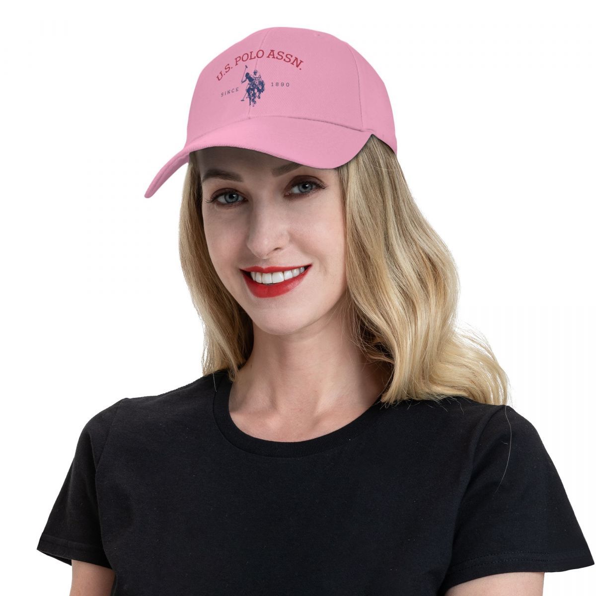 U.S. Polo Assn. Since 1890 - Adjustable Baseball Cap with Sun Protection, Classic Sporty Style, 1pc White Polyester Hat with Red & Blue Print, Perfect for Casual Outdoor Activities, Ideal Gift for Men and Wome