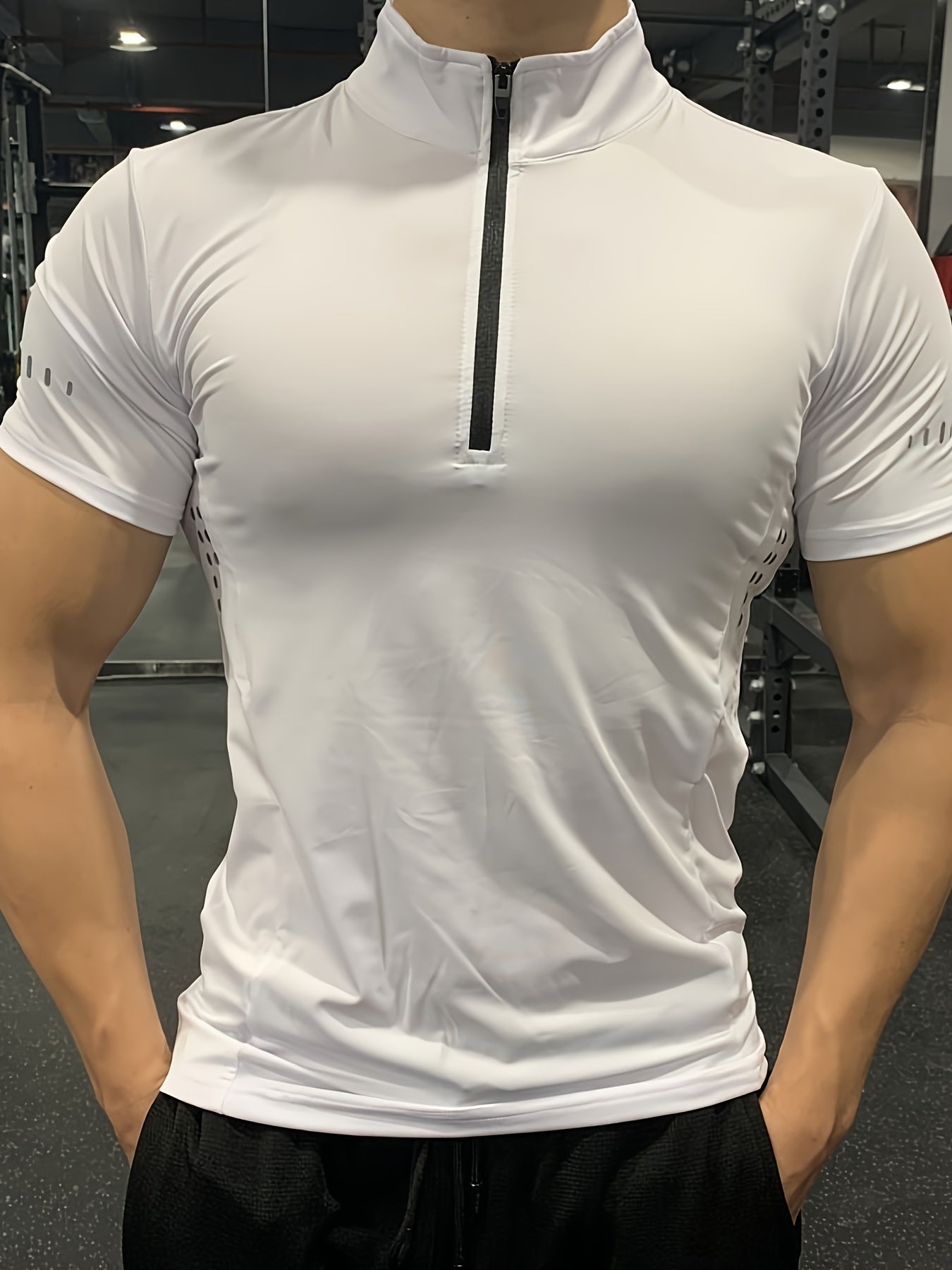 Men's Summer Quick-Dry High Neck T-Shirt - Moisture-Wicking Stretch Fabric, Slim Fit Athletic Top for Gym, Running & Training - Solid Color Breathable Workout Shirt, Gym Clothes