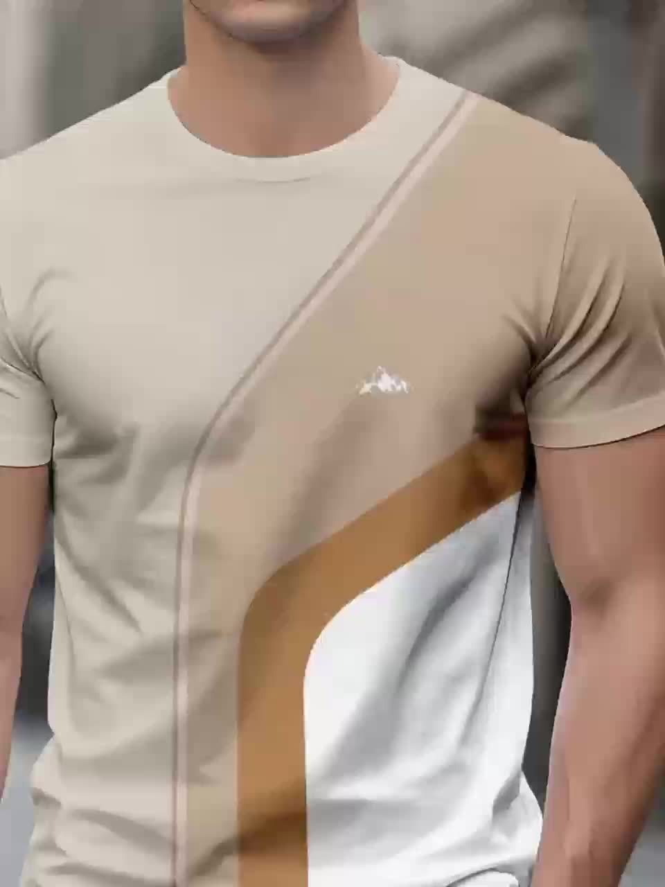 Men'S Beige Geometric Print T-Shirt - Casual Crew Neck, Slight Stretch Fabric, Modern Design with Striking Patterns, Everyday Tshirt | Modern Tshirt | Comfortable Fit