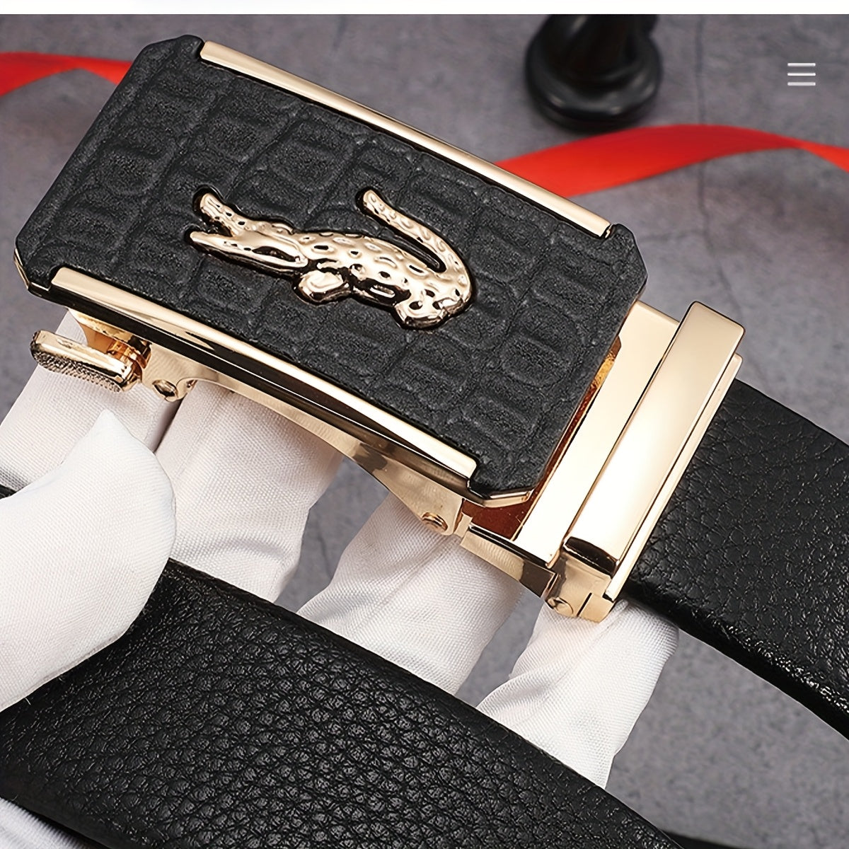 Men's Luxury Belt with Automatic Buckle - Adjustable 120-130cm, Formal & Casual Dress Belt, Alloy Construction for Everyday & Special Occasions - Sophisticated Men's Accessory, Belt Accessories, Stylish Crocodile Texture, Tex