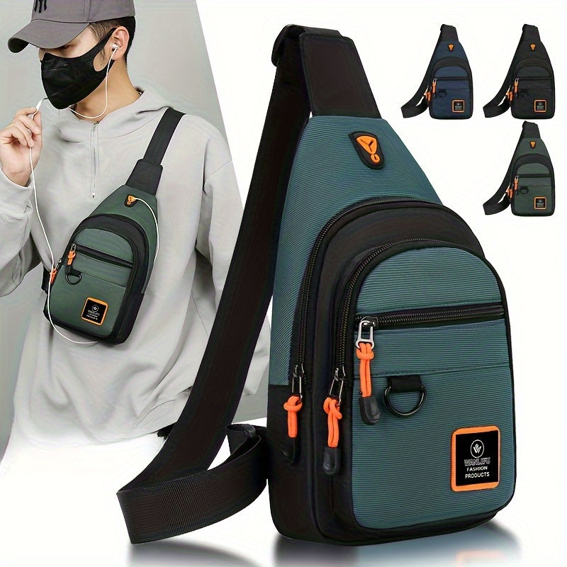 Stylish Men's chest bag with lightweight canvas material, available in black, gray, and blue. Fashionable casual waist pack for outdoor sports, perfect as a gift for men