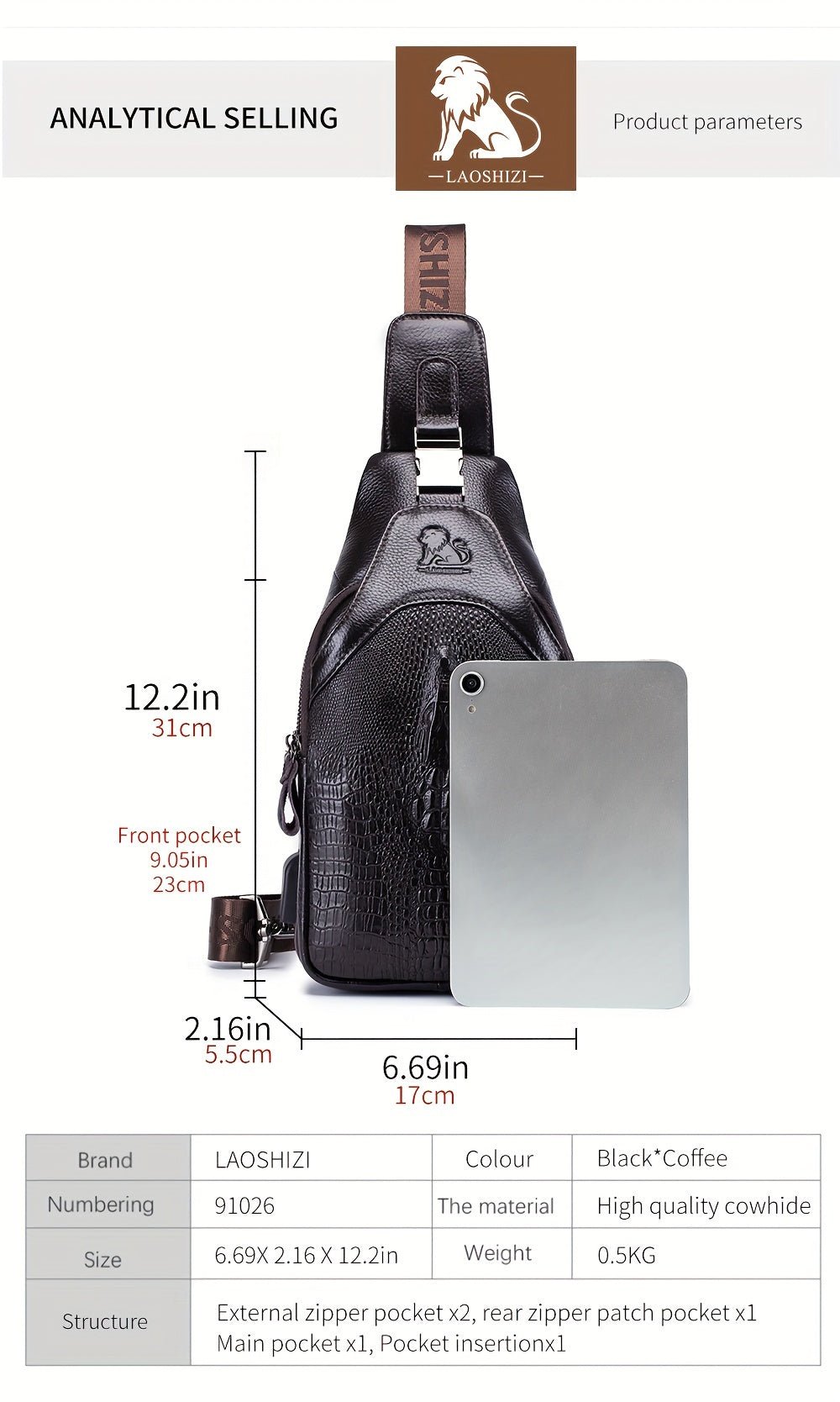 Men's Genuine Leather Crossbody Chest Bag, Top Layer Cowhide Genuine Leather Sling Bag, Large Capacity Double-Layer Chest Bag Shoulder Bag, Perfect for Valentine's Day, Teacher's Day, Back-to-School, Graduation, and Christmas