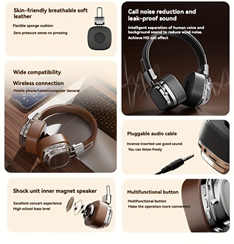 Vintage-Inspired Over-Ear Wireless Headset With Wireless 5.3 Chip - No Lag Gaming, Hi-Fi Sound & Deep Bass, Long-Lasting 350Mah Battery, Ideal For Music Lovers & Athletes