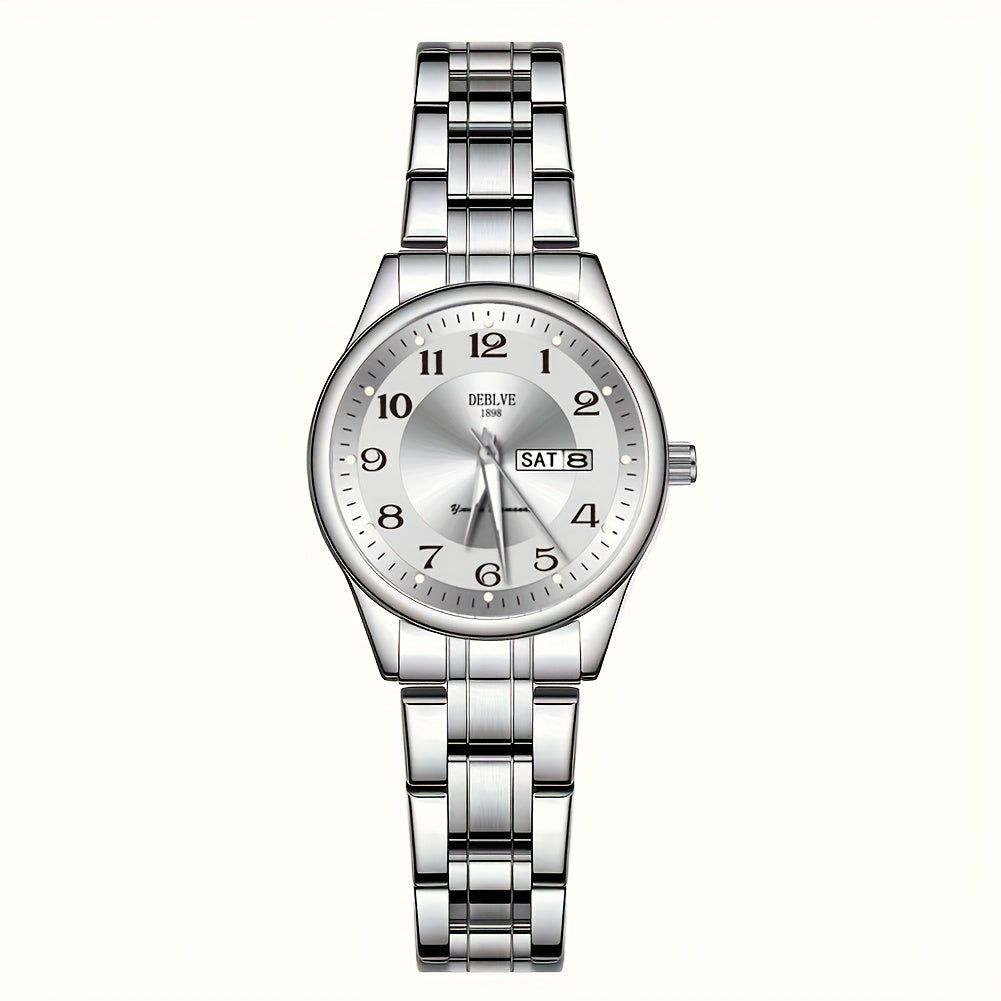 DEBLVE Women'S Ultra-Thin Stainless Steel Quartz Watch - Stylish, Lightweight, IPX7 with Calendar, Luminous Day Display, and Stainless Steel Band - Perfect for Casual Wear, DEBLVE
