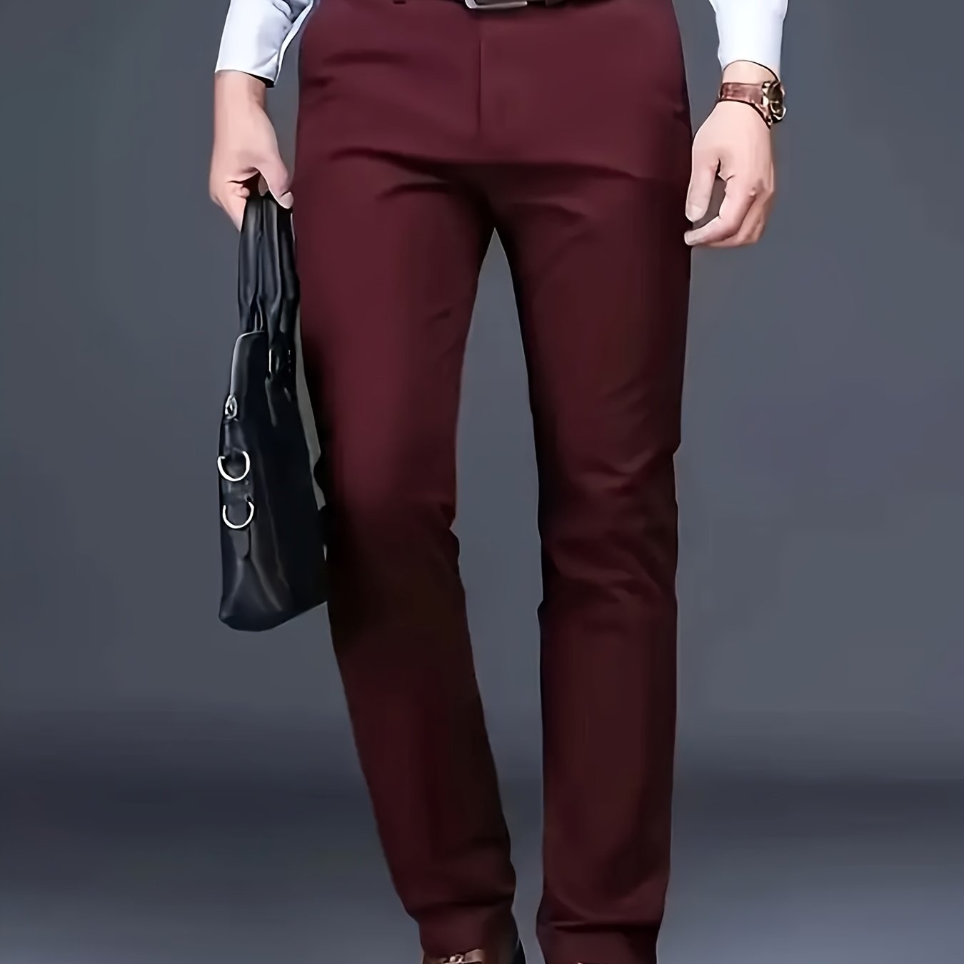 Men's Classic Business Dress Pants, Solid Color Casual Trousers, 100% Polyester, Regular Fit, with Zipper Fly, for Daily Wear and Gifting, All-Season, Allseason Trousers | Notch Lapel Design | Polyester Trousers