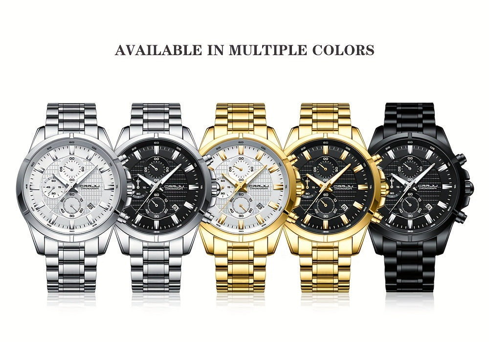 CRRJU Men's Watch Fashion Luxury Multifunctional Stainless Steel Quartz Watch