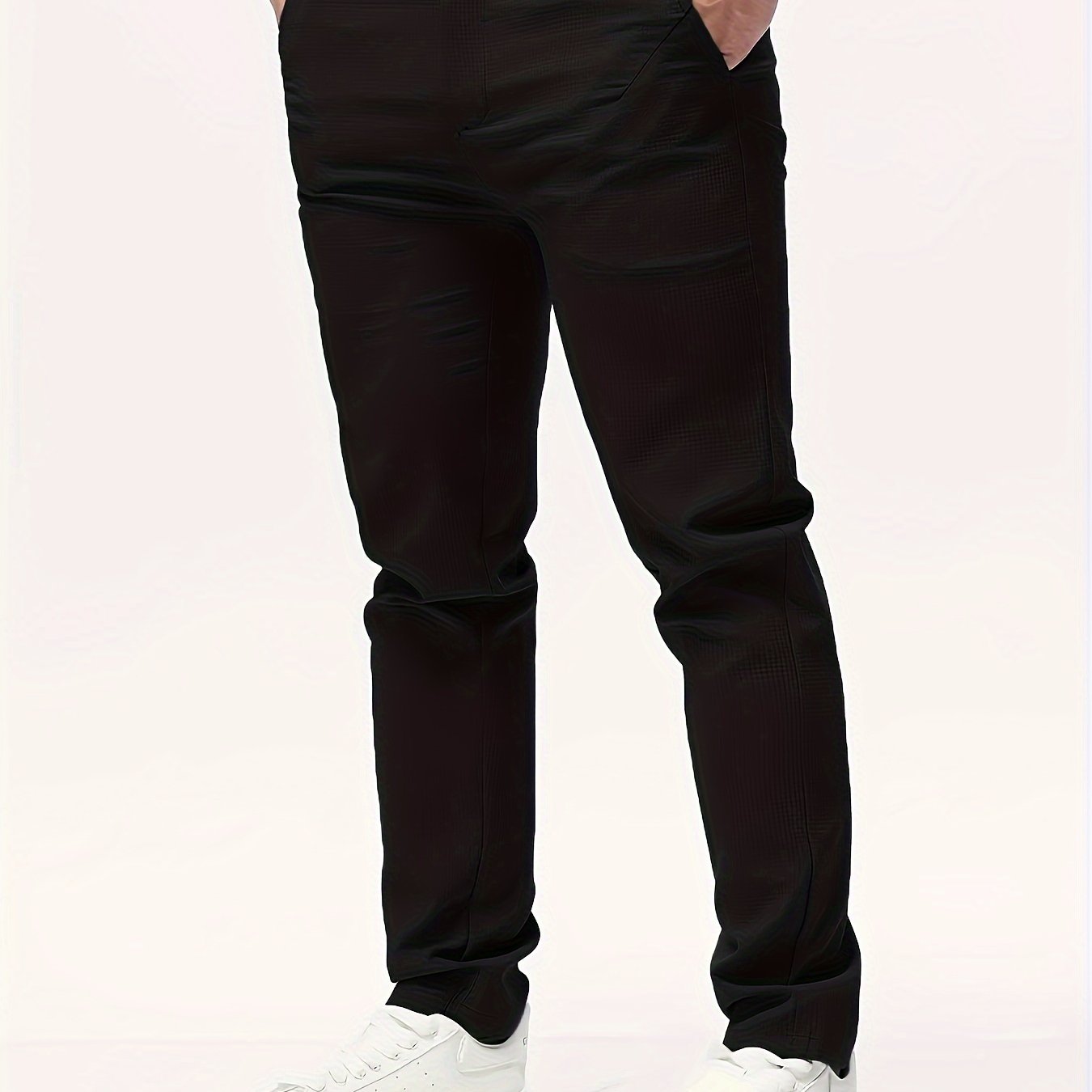 Men's Casual Solid Color Pants - Polyester, Machine Washable, Button Detail, Regular Fit for All Seasons