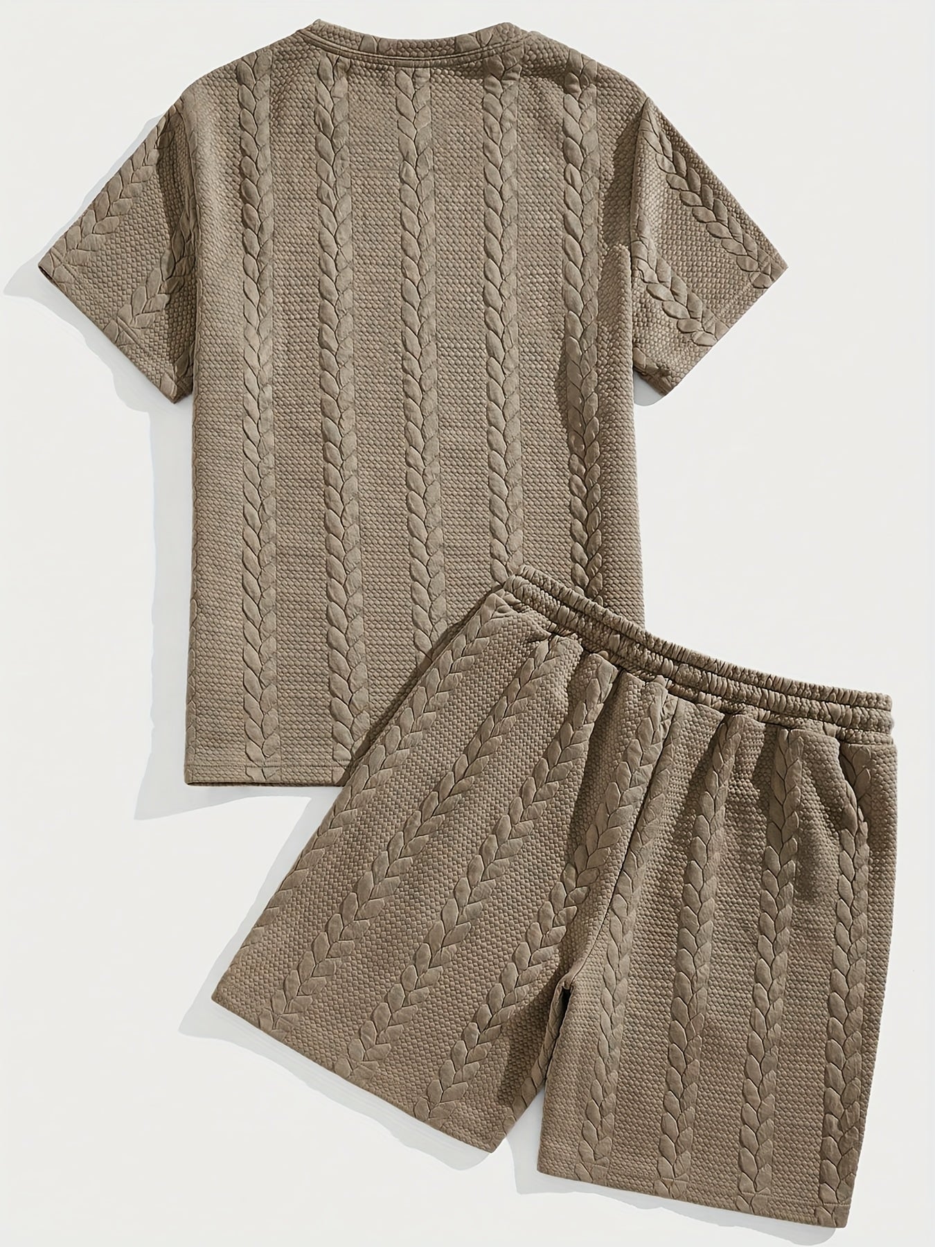 Casual Crew Neck Short Sleeve T-Shirt & Drawstring Shorts - Brown, Summer Outfit