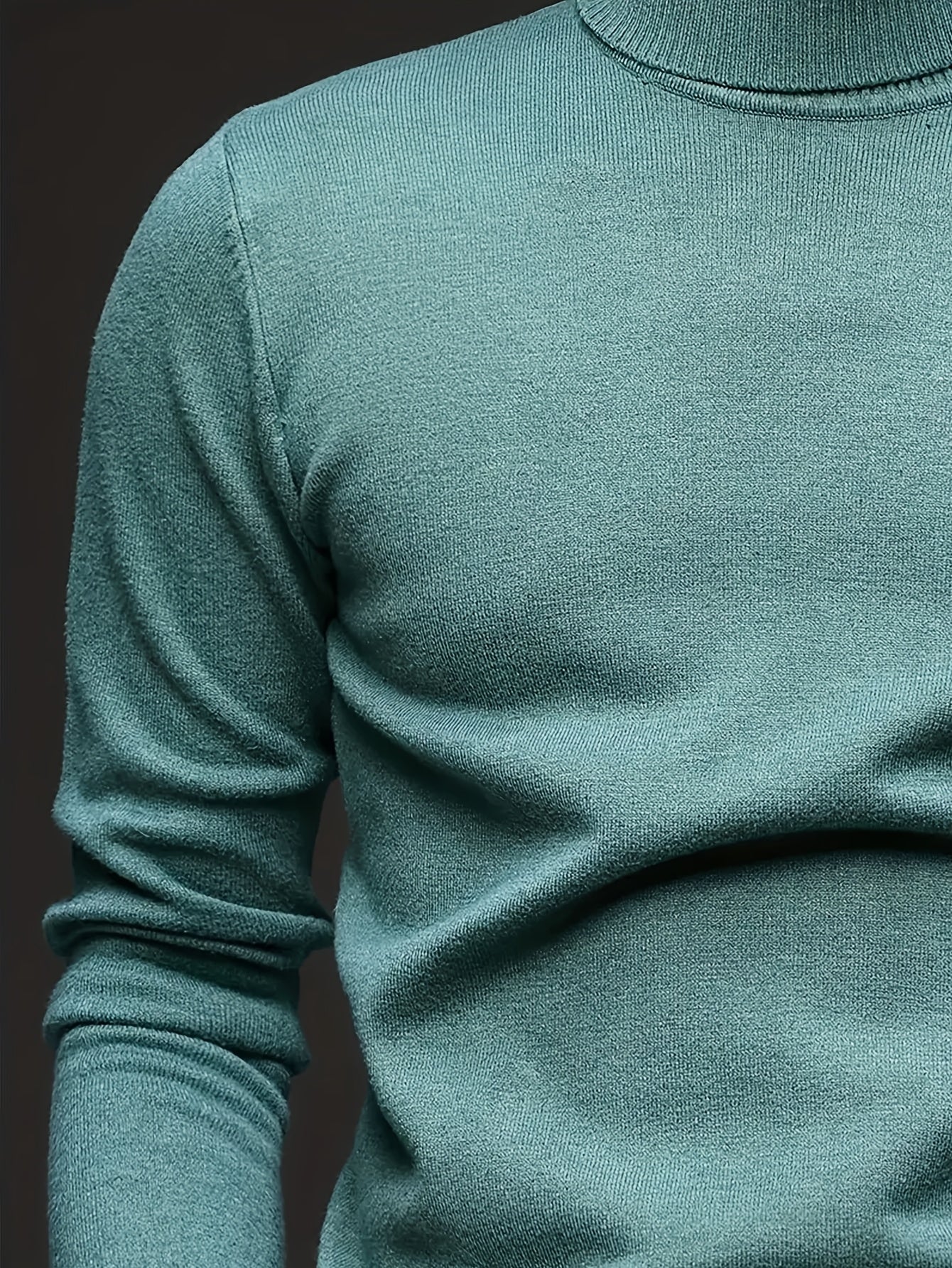 Men's Sleek Light Blue Turtleneck Sweater - Casual Knit Pullover with Ribbed Cuffs, Long Sleeves for Fall/Winter, Soft Viscose Blend