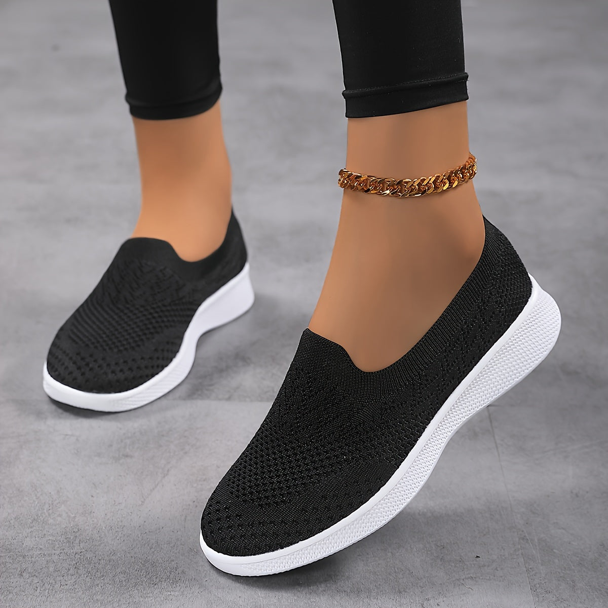 Women's Casual Slip-On Sneakers, Breathable Mesh Lightweight Flat Shoes For Work, Versatile Low-Top Sports Shoes Plus Size
