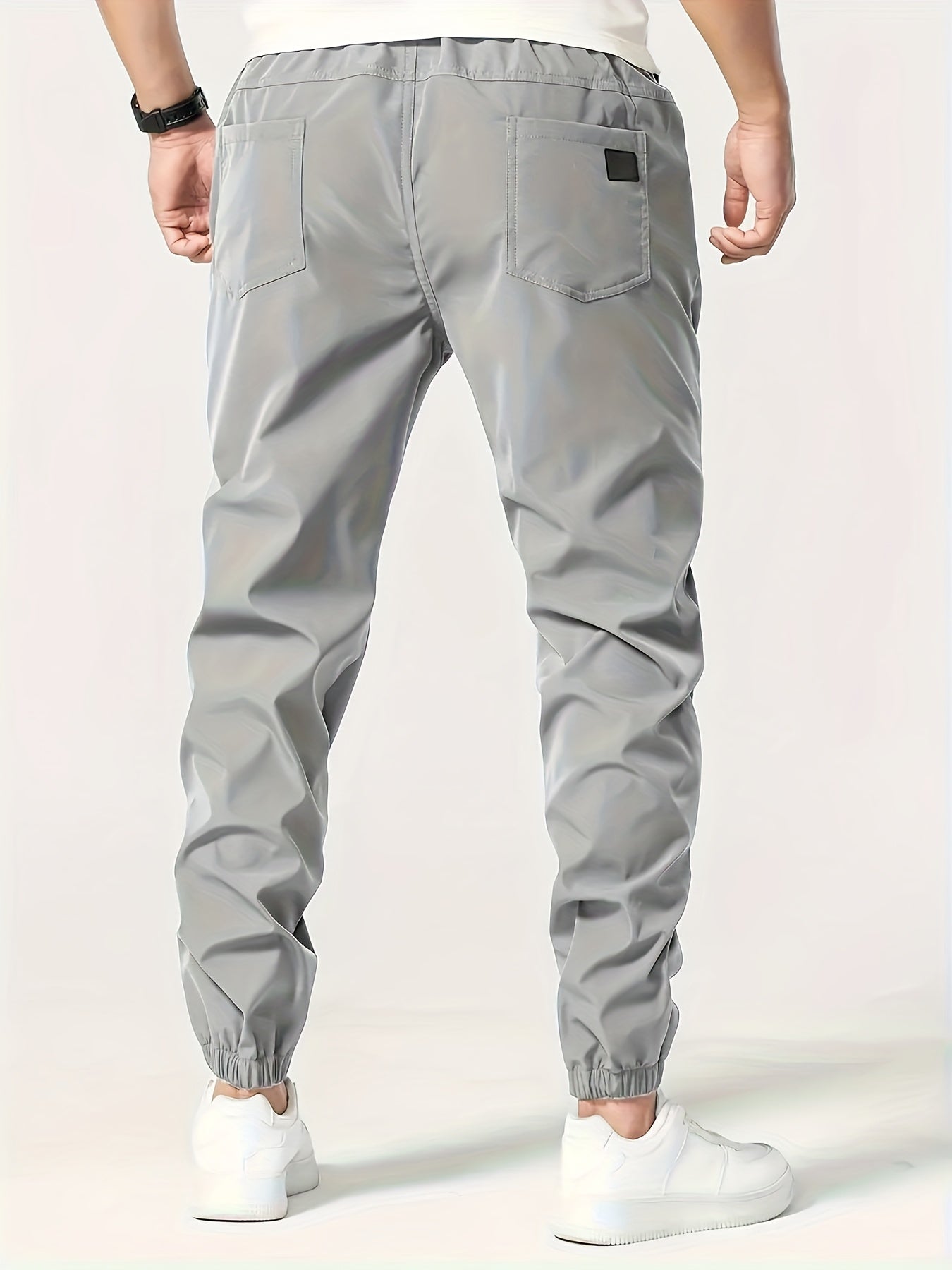 Men's Solid Color Drawstring Cargo Pants - Casual, Loose Fit with Multiple Pockets, Machine Washable