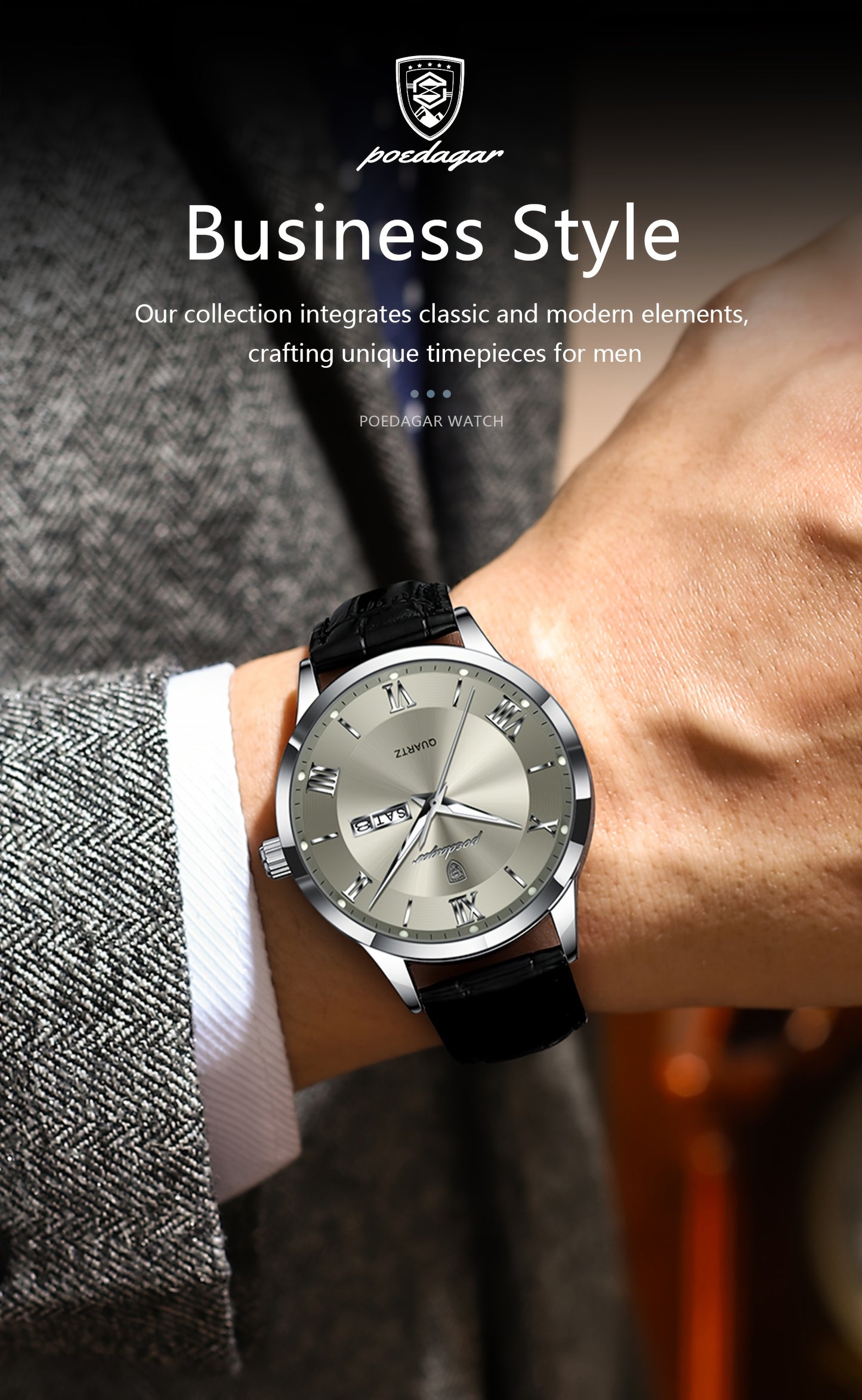 Luxury Leather Strap Men's Watch Waterproof Luminous Calendar Week Wristwatch Simple Business Fashion Sports Men's Watch