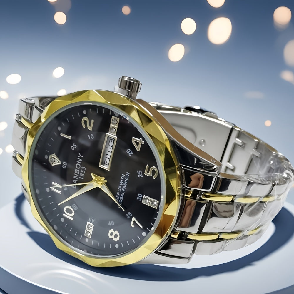 Multi Functional Watche Suitable for Both Women and Men/Calendar Date Display Rhinestone Decoration/Luminous/Stainless Steel Strap-Ideal Gift for Birthdays, Holidays, Anniversaries, Family, Friends-Suitable for Daily Wear, Pa