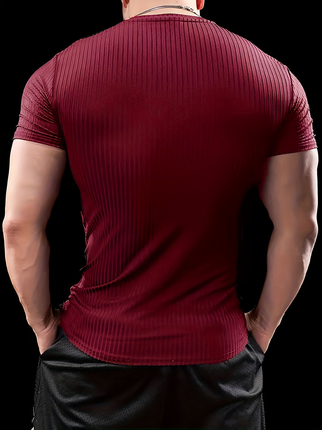 Men's Slim Fit Ribbed Short Sleeve T-Shirt - Stretchy Athletic & Casual Wear, Green, Round Neck, Machine Washable, Muscle-Enhancing Design, Gym Shirts