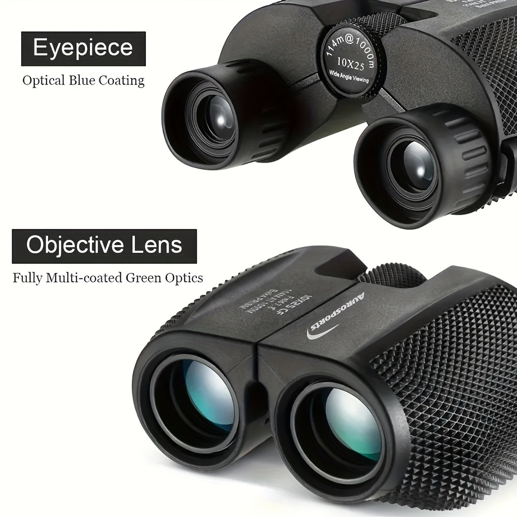 TD1025 Compact High-Quality Binoculars with 10x Magnification, 25mm Objective Lenses & Interchangeable Eyecups - Black Rubber Coated Optics for Bird Watching, Travel, Sports, Outdoor Observation, Binoculars for Bird Watching,