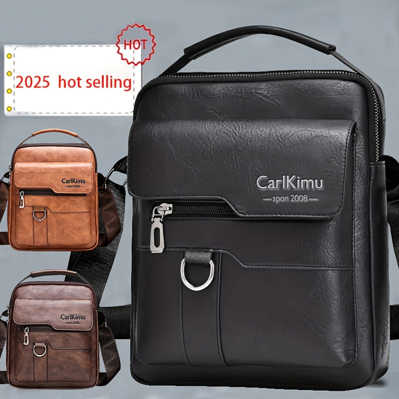 Unisex Retro Vertical Crossbody Bag - Adjustable Strap, Multiple Compartments & Front Pocket - Business Casual Shoulder Bag for Men & Women (Black)
