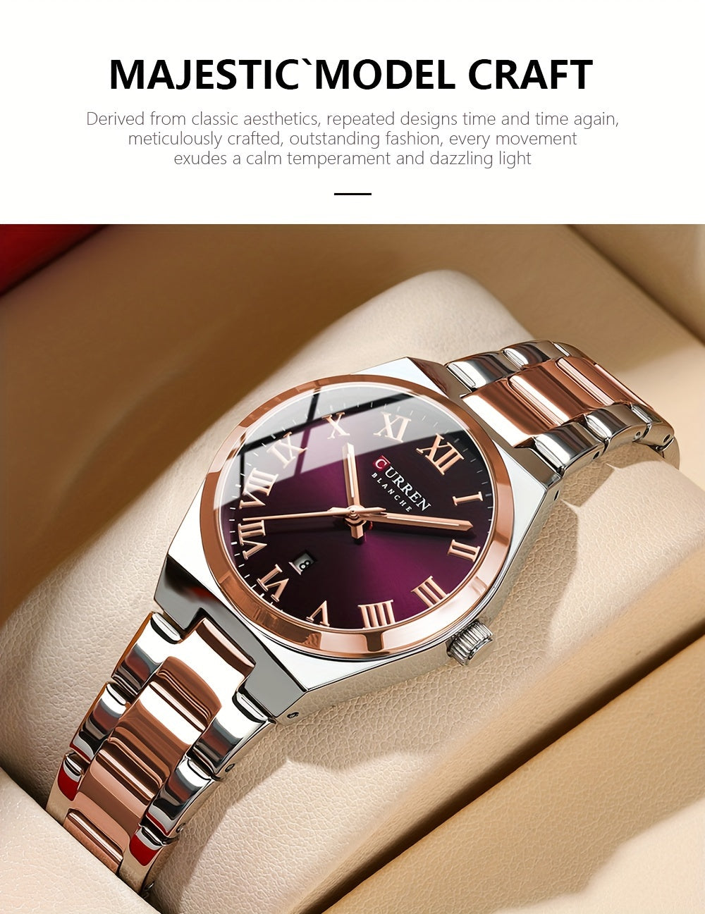 Fashionable Brand Of CURREN Ladies' Watches With A Casual And Simple Stainless Steel Strap, Featuring A Calendar And Quartz Movement.