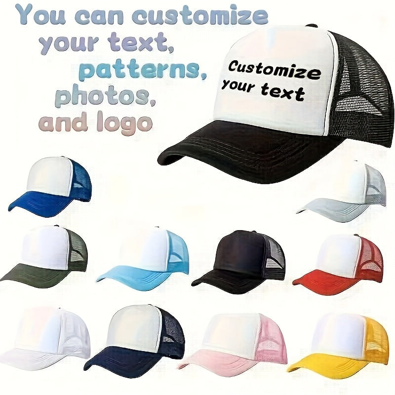 Custom Logo Trucker Hat - Adjustable Breathable Mesh Baseball Cap for Men, Outdoor Casual Wear, Durable Polyester with Personalized Design, Outdoor Headwear