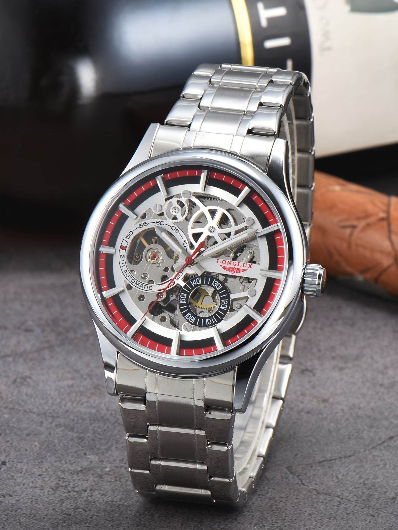 Men's Business Leisure Automatic Mechanical Watch, Stainless Steel with Blue Accents, Transparent Back, Date Display, Water-Resistant up to 10m, Ideal Gift, Business Watch | Mechanical Aesthetic | Stainless Steel Band