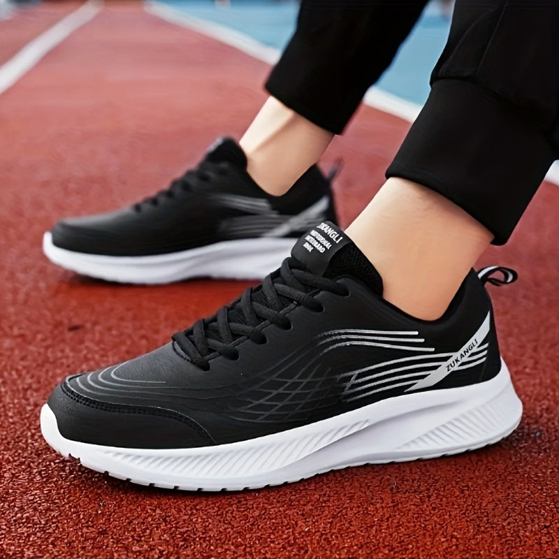 Men's Breathable Lightweight Running Shoes with Air Cushion Technology - Black Low-Top Sneakers for Walking, Jogging, Training & Casual Wear, PU Upper & MD Sole, All-Season Comfort, Sleek Sporty Design, Cushioned Support