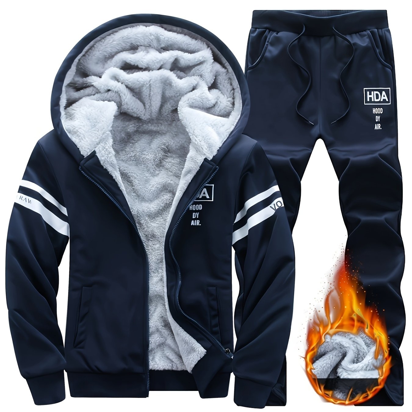 Autumn and Winter Men'S Sports Casual Suit, Men'S Velvet Thickened Sports Suit, Hooded Opening Fitness Suit, Warm Home Suit, Two-piece Set