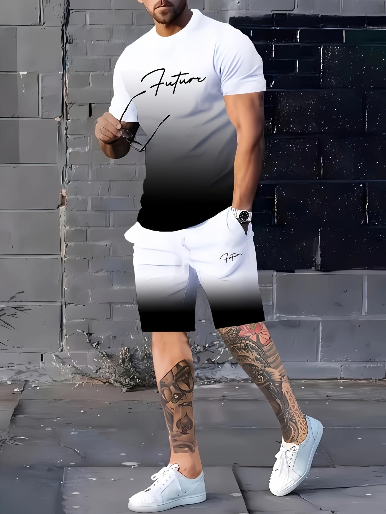 Men's Fashion Street Style Digital Print Casual T-Shirt Shorts Set