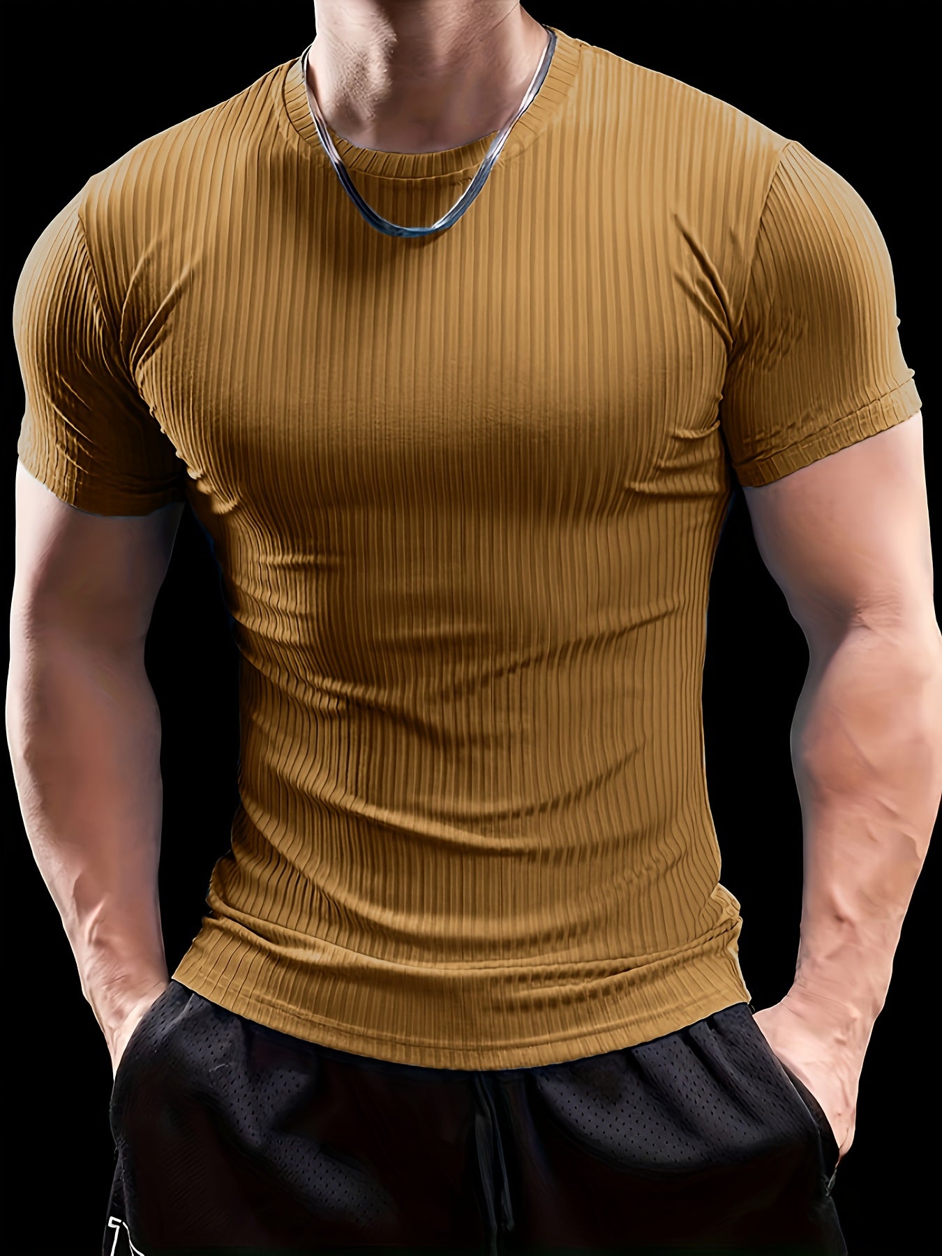 Men's Stretch Fit Short Sleeve T-Shirt - Breathable, Comfortable Polyester Blend, Solid Blue, Crew Neck, Casual & Sporty Style for Spring/Summer