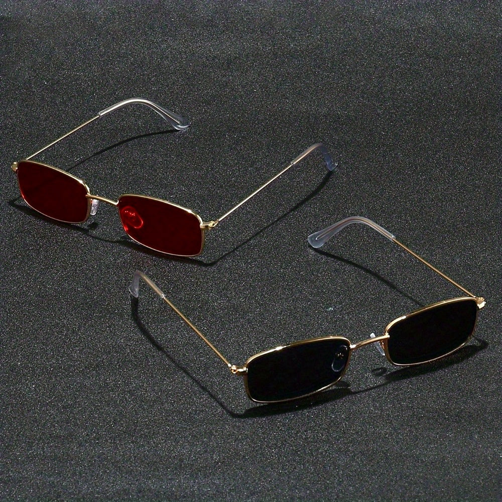 2 Pairs of Trendy Metal Frame Glasses with Vibrant Red & Black Tinted Lenses - Stylish Full-Rim Design for Fashion-Forward Individuals, Everyday Eyewear | Fashion Eyewear | Sleek Craftsmanship