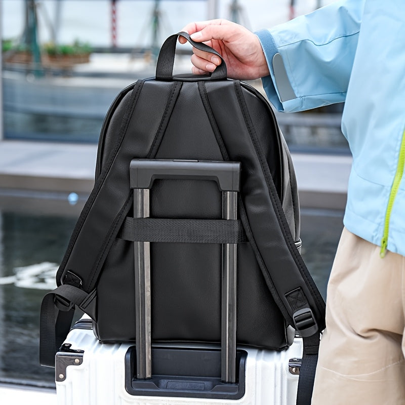 Men'S Genuine Backpack - Large Capacity, Multi-Functional Trolley Bag with Adjustable Straps, Golden Embossed Design, Perfect for School, Work, or Travel, Backpack for Travel, Durable Zipper Closure