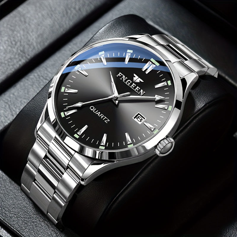 Men's Business Trendy Watch Casual Steel Strap Calendar Quartz Ultra-Thin Wristwatch
