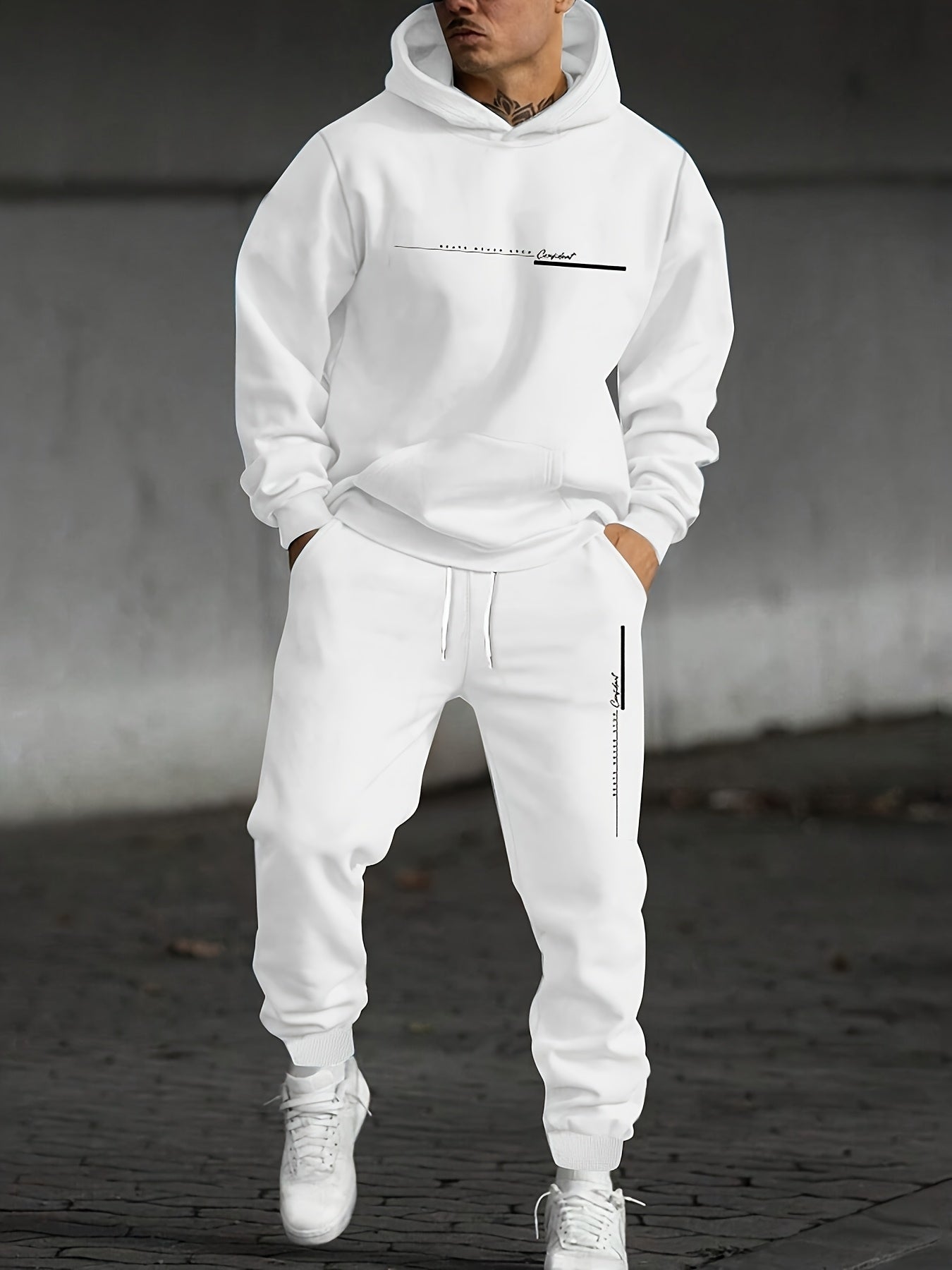 Men's Two-piece Set with Printed Hoodie and Sweatpants
