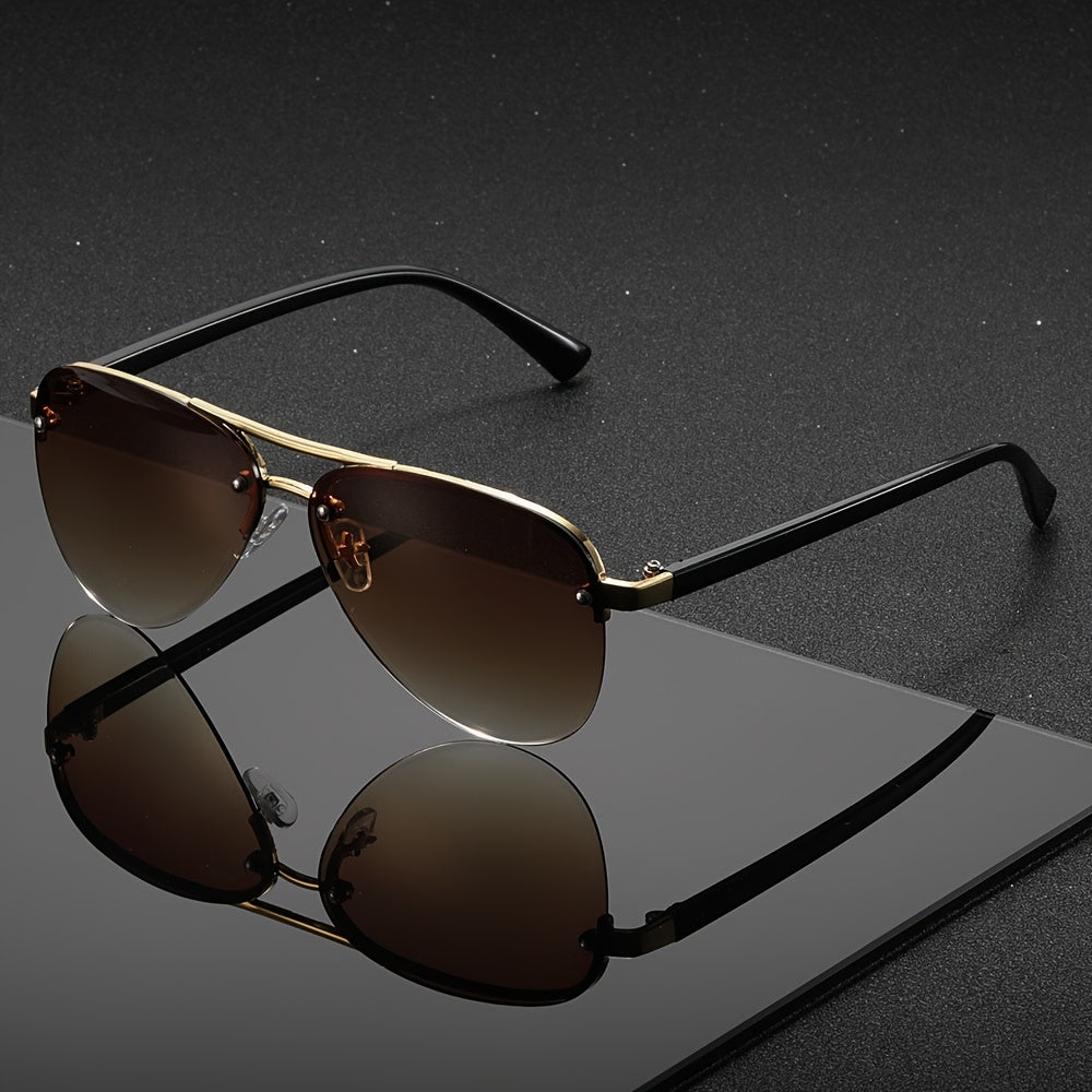 A Pair of Oval Semi-Rimless Double-Bridge Glasses for Men And Women, Featuring a Minimalist And Stylish Design, Perfect for Everyday Outfits.