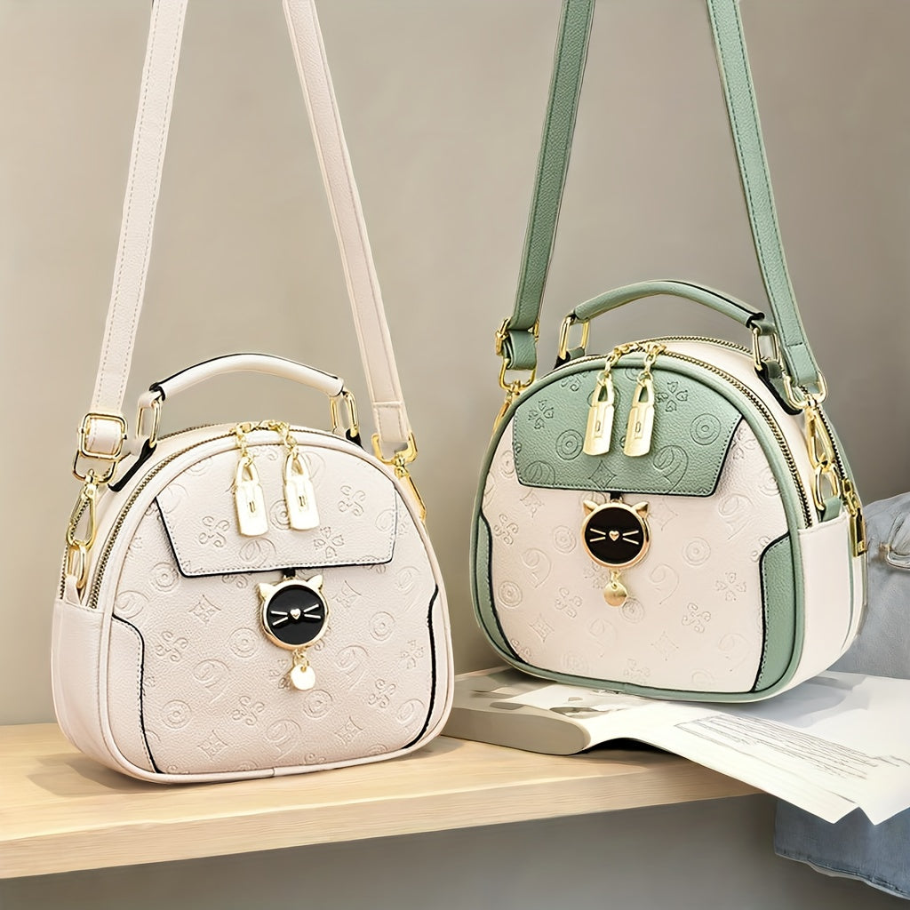 Stylish Women's Handbag - Two-Tone Red & White Design, Embossed Floral Pattern, Adjustable Crossbody Strap, Golden-Tone Hardware, Perfect for Casual Outings & Commuting, Ladies Handbags