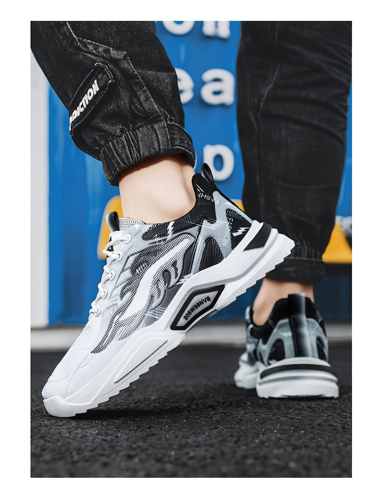 Men's Sneakers - Lightweight Cushioned Platform Sneakers with Lace-Up Closure, Non-Slip PVC Sole - Breathable Gym, Running, Casual Shoes in Grey/Black colorway - for Everyday & Light Hiking, Gym Shoes