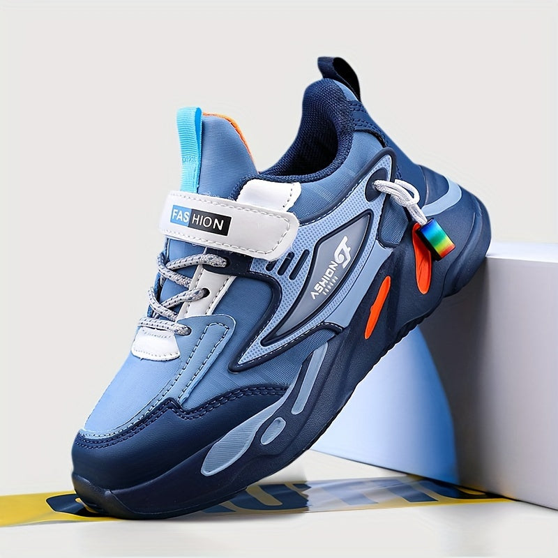 Boys' Sports Casual Running Shoes, Microfiber Synthetic Leather Hook and Loop Fastener, Round Toe Lightweight Cross-Trainer, Fabric Insole, EVA Sole, Striped Fashion Sneakers for All-Season Activities