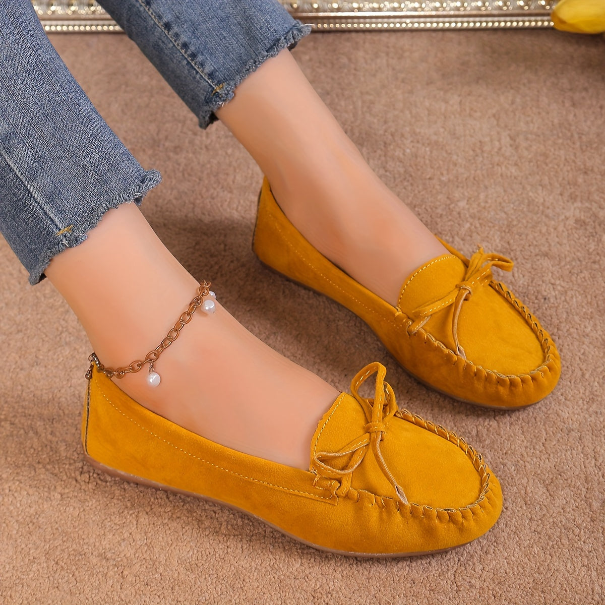 Women's Casual Slip-On Sneakers With Butterfly Knot, Breathable And Lightweight, Rubber Outsole, Fleece Lining, Perfect For Autumn