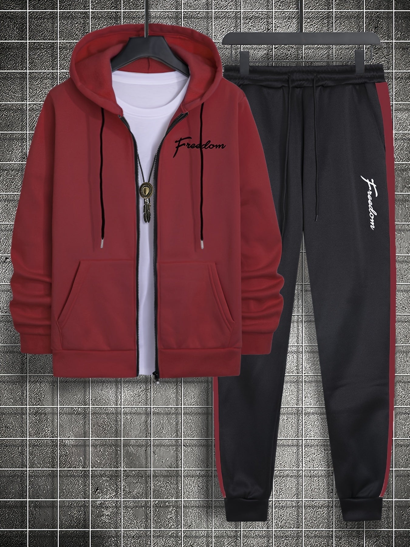 Classic Men's Athletic 2Pcs Tracksuit Set Casual Full-Zip Sweatsuits Long Sleeve Hoodie And Jogging Pants Set For Gym Workout Running