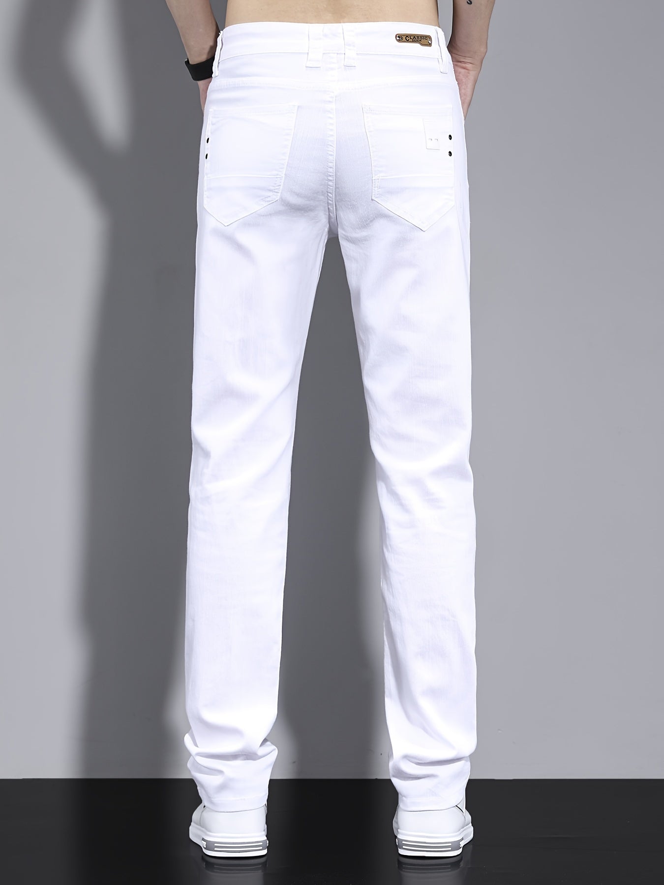 Men's Solid Washed Denim Trousers With Pockets, Causal Cotton Blend Jeans For Outdoor Activities