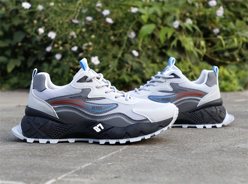Men's Stylish & Durable Sneakers - Comfortable, Non-Slip Lace-Up Sneakers for Outdoor Activities, Breathable Fabric, All-Season Wear